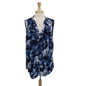 Lane Bryant Blue Ruffle Sleeveless Blouse 22 Abstract Cloud Print Button Top